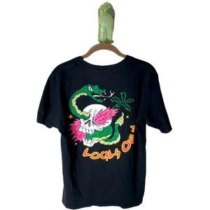 Alab Tattoo Graphic Tee Skull Snake Flames Lightning Bolt Black Green Hot Pink